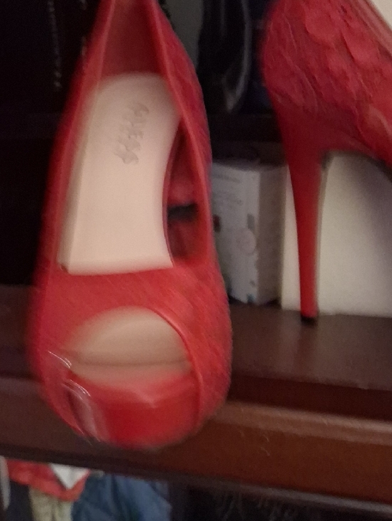 Guess Red Lace Platform Stiletto Pumps